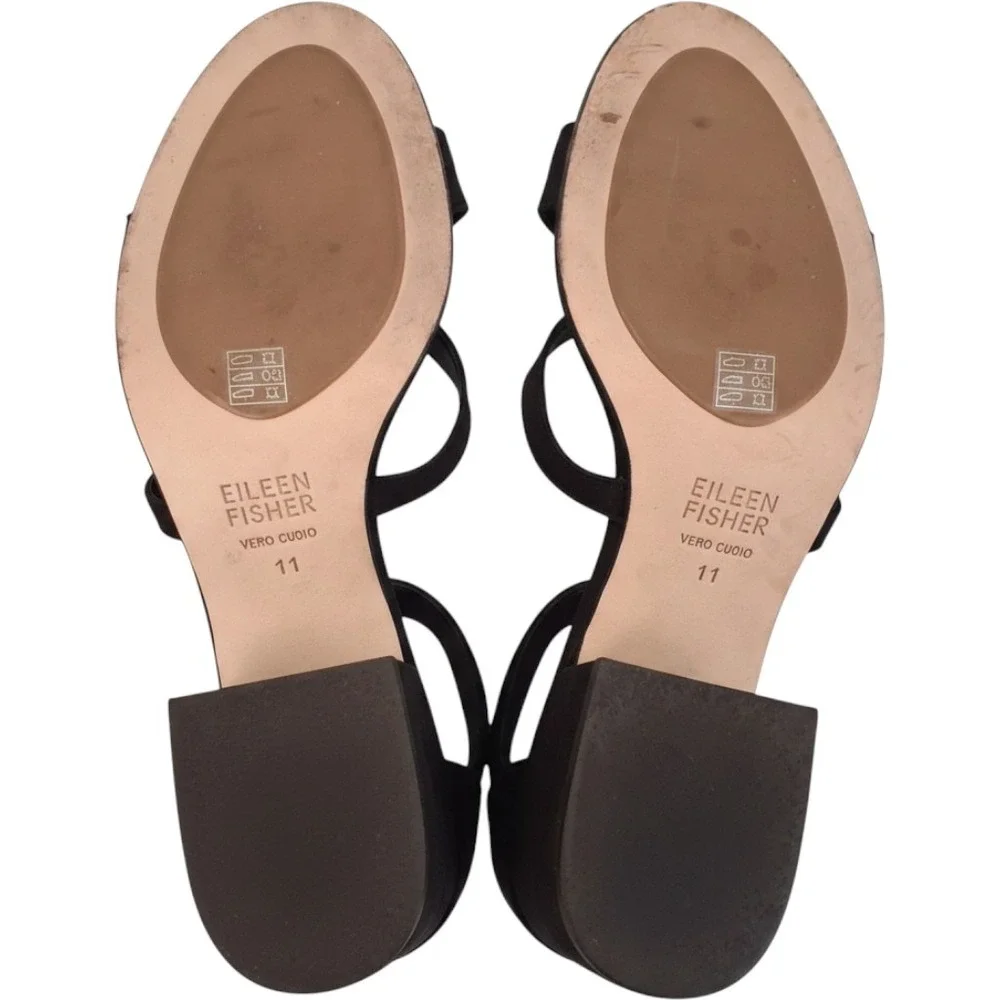 Eileen Fisher Womens Black Suede Block Heel Ankle Strap Sandals Size 11